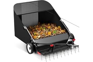 Suchtale 42" Tow Behind Lawn Sweeper with Dethatcher – 21 Cu. Ft. Leaf Collector with Adjustable Sweeping Height, Large Hamper Windscreen for Lawn, Yard, & Artificial Grass, Tractor/Mower Attachments