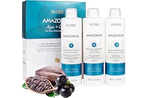 Amazonliss Keratin Hair Treatment Set 8.45 Fl Oz - Natural Ingredients ACAI, Smooths, Softens, Moisturizes, Adds Shine, Reduces Frizz. Ideal for Dry and Damaged Frizzy Hair.