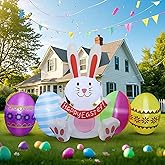 DR.DUDU Easter Inflatables Outdoor Decorations, 7 FT Long Easter Bunny with Eggs, Happy Easter Decorations, Easter Blow up Yard Decorations for Garden Lawn Holiday Party