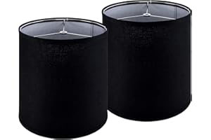 JERHOUS Tall Drum Lamp Shades Set of 2 Medium Black Lampshade 10``Top x 10``Bottom x 11.8``High(Spider) Modern lamp shade for Table & Bedside Lamp - Top and Bottom Self Trim Shade Replacement