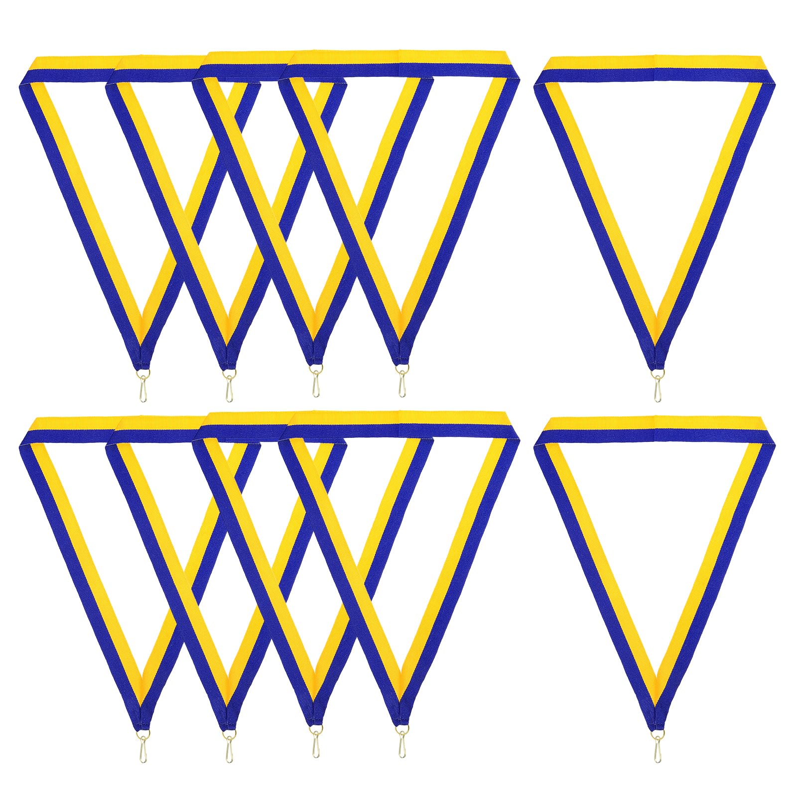 PATIKIL Award Neck Ribbons with Snap Clips, 10 Pcs Polyester Striped Medal Lanyards Ribbon for Competitions Sports Meetings Sports Party, Blue Golden