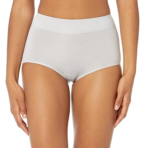 Warner's Women's No Pinching No Problems Dig-Free Comfort Waist Microfiber Brief 5738, Platinum Floral Print, 7