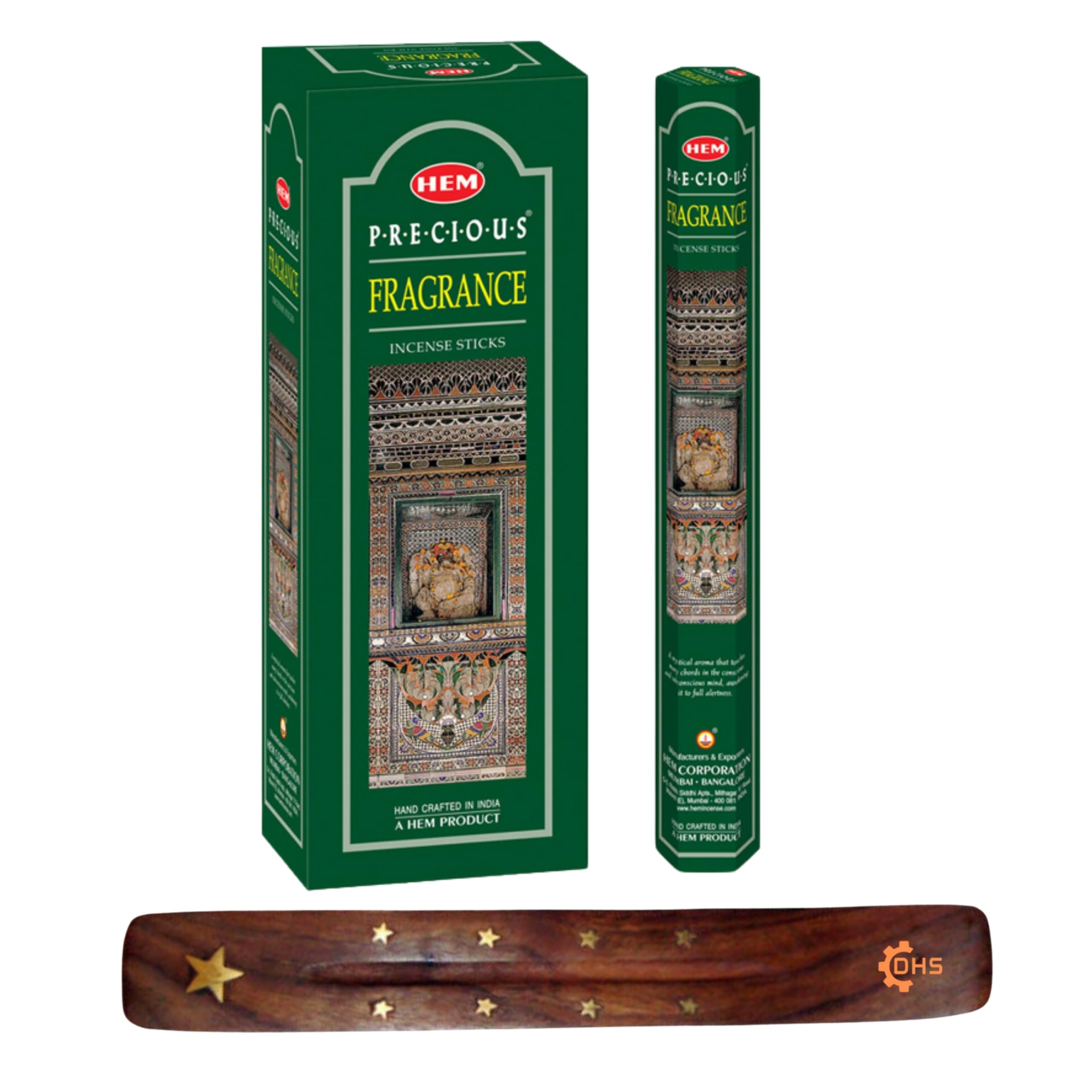 HEM Precious Fragrance Incense sticks Full box of 6 with DHS incense stick holder for Spirituality,Spa,Yoga,Meditation,Healing,Aromatherapy and Relaxation…