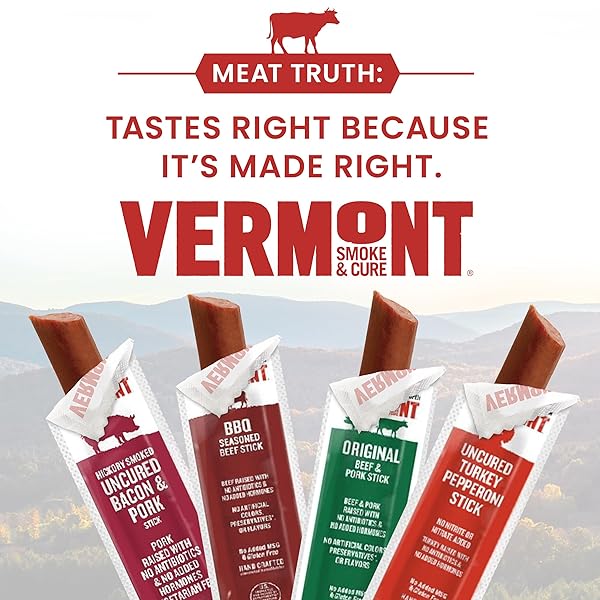VERMONT SMOKE & CURE MEAT STICKS – UNCURED TURKEY PEPPERONI – PROTEIN SNACKS, NO ANTIBIOTICS OR ADDED HORMONES, HIKING SNACKS – 8-COUNT POUCH, PACK OF 48