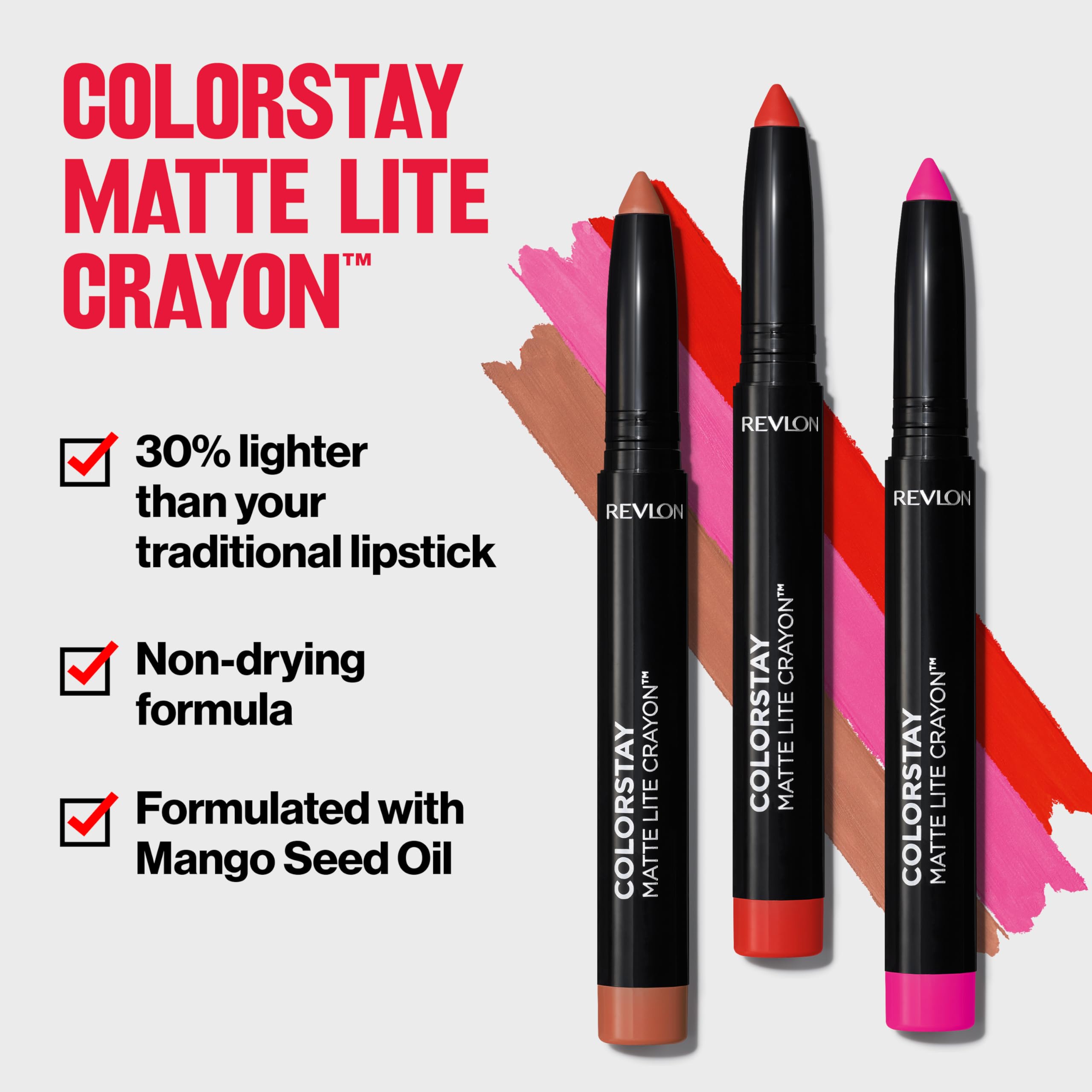 REVLON ColorStay Matte Lite Crayon Lipstick with Built-in Sharpener, Smudge-proof, Water-Resistant Non-Drying Lipcolor, 002 Clear The Air, 0.049 oz