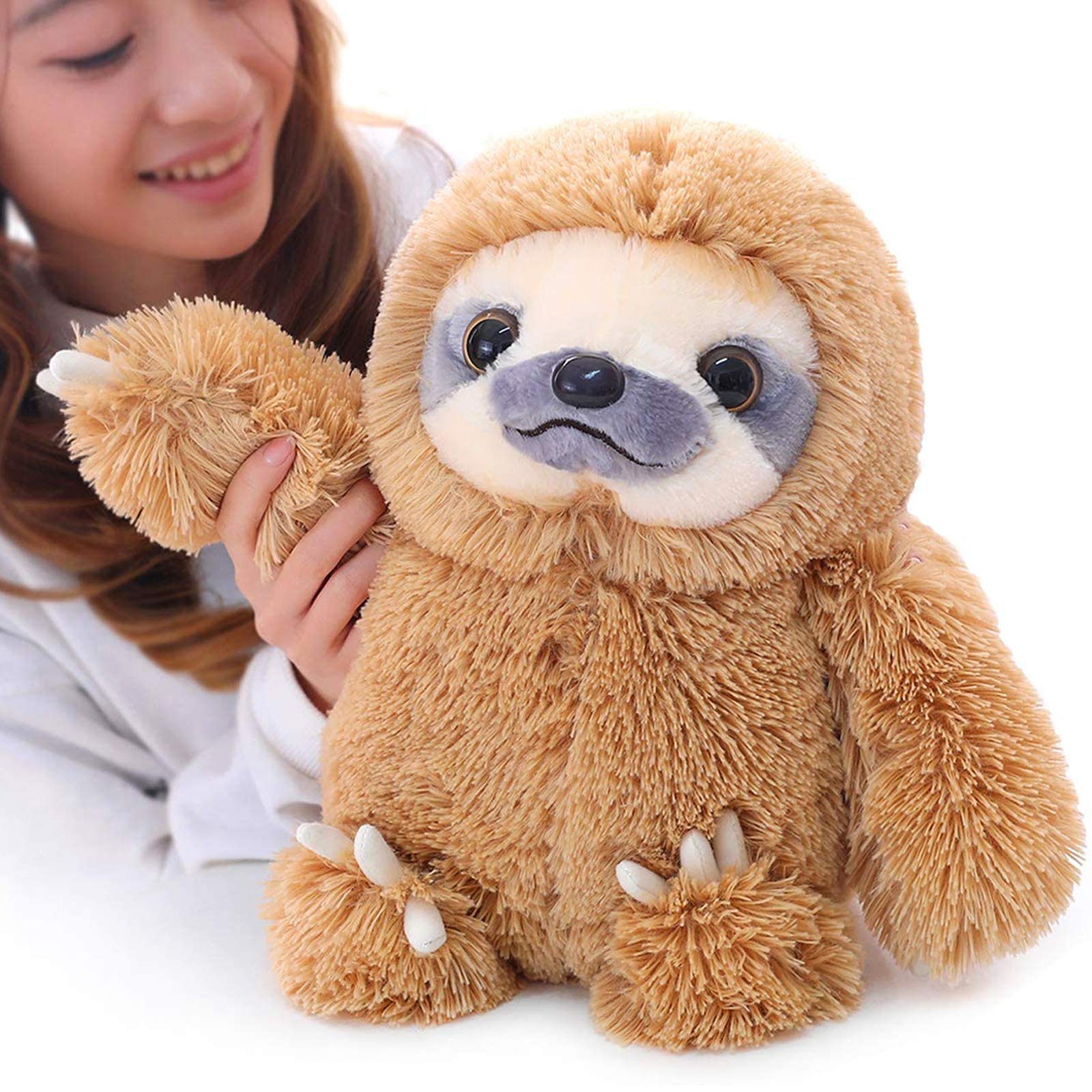 Winsterch Cuddly Stuffed Animal Sloth Toy - Large Teddy Baby Doll for Kids - Plush Sloth Gift for Birthdays (Brown, 15.7 inches)
