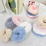 KEYRI 10 Pieces Plush Hair Scrunchies for Women Girls White Pink Blue Grey Khaki view 5