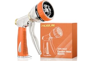 HOSUN Garden Hose Nozzle Sprayer Heavy Duty, 100% Metal Water Hose Nozzle with 8 Spray Patterns, High Pressure Hose Spray Nozzle with Non-Slip Grip for Watering Plant & Lawn, Washing Car & Pet, Orange