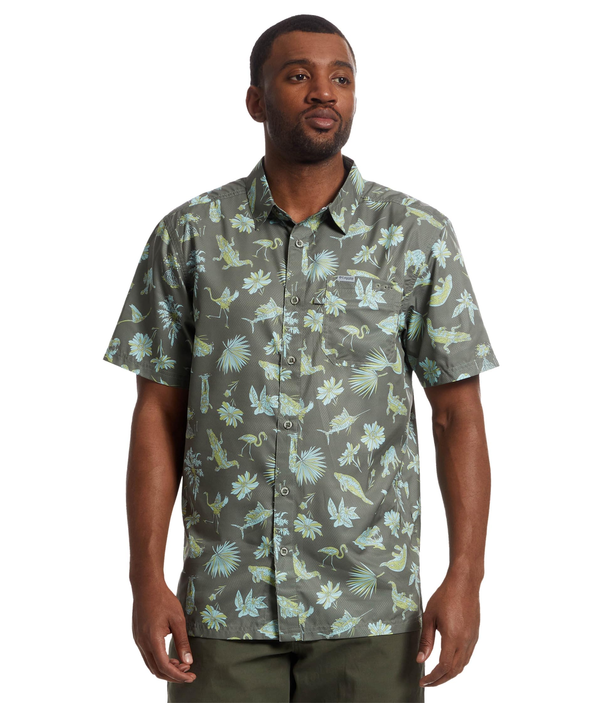 Columbia Mens PFG Super Slack Tide Camp Shirt, Cypress Floridays, 2X Tall
