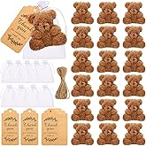 Hungdao 18 Sets Mini Stuffed Bear Plush Gifts Bulk 4.72 Inch Tiny Bears with Organza Bags Thank You Kraft Tags Rope for Birthday Wedding Baby Shower Party Favors