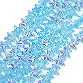 Songxi 60pcs Blue Half Plated Starfish Glass Beads for Jewelry Making, 14x15mm Handmade Crystal Beads for Bracelet Necklace Keychain, Loose Spacer Beads for Arts and Crafts, DIY