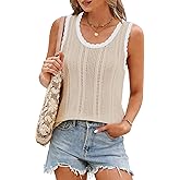 Anbech Womens Summer Crochet Tops Knit Sweater Tank Tops Sleeveless Casual Beach Vacation Vest Trendy