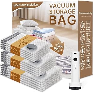 Vacuum Bags for Travel with Wireless Rechargeable Pump, 15 Pack Carry-on Size Compression Packing Seal Bags for Luggage and S