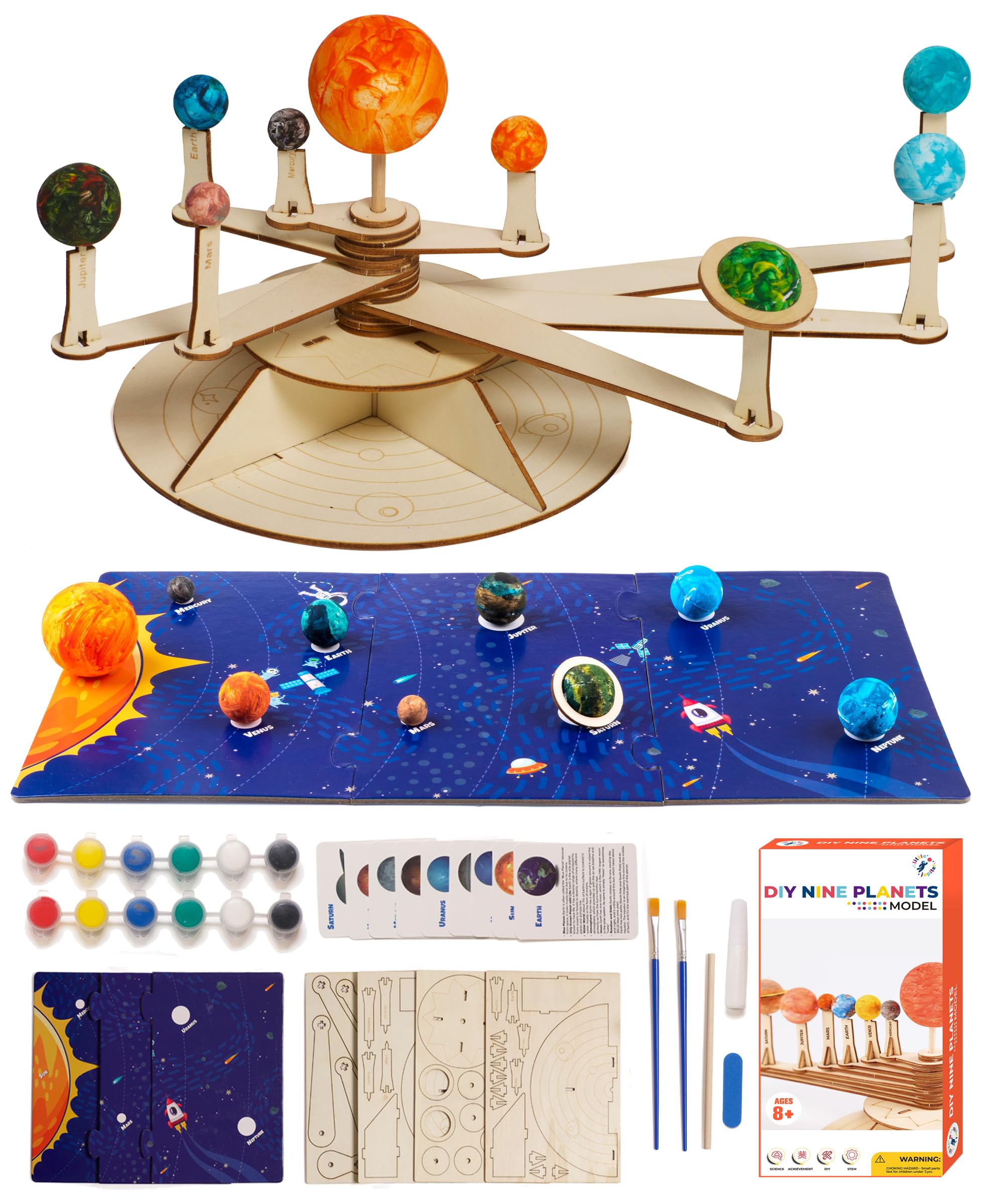 Photo 1 of Nine Planets DIY Solar System Model for Kids - Complete Solar System Model Kit for Kids 8+ Years Old - Includes Wood Model & Puzzle with Fact Cards - Science Kits for Kids 8-12