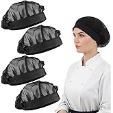 Nogeqi 4 Pcs Elastic Black Chef Hat, Mesh Chefs Hat for Foodservice, Hair Nets Adjustable Hairnets for Kitchen Food Service Restaurant Women Men with Brim