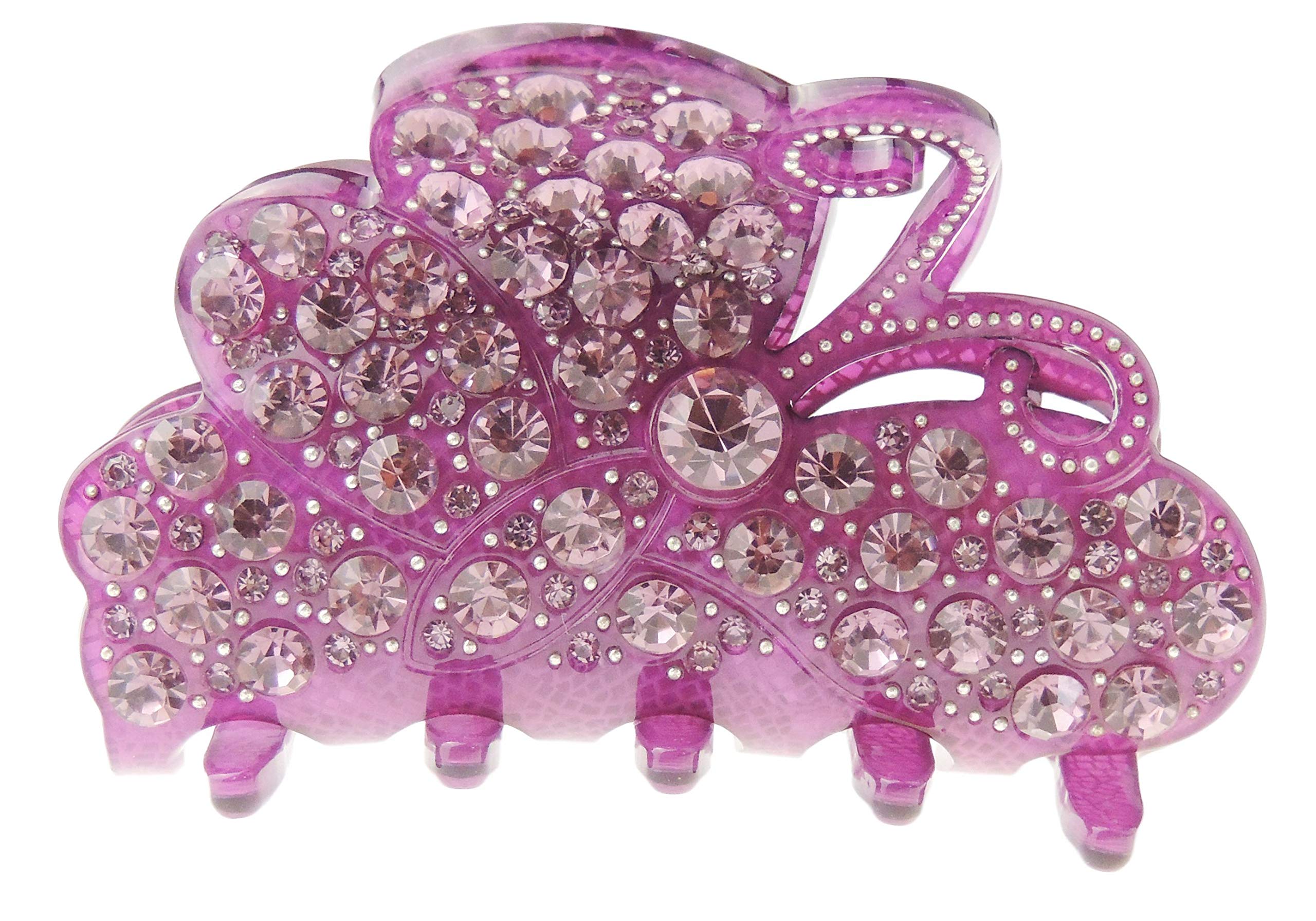 Extra Sparkly Women Girls Crystal Diamante Rhinestone Gems Wave Jaw Clip Octopus Clamp Grip Bridal Wedding Party Styling Fine Thin Hair Accessories Butterfly Claw (Purple)