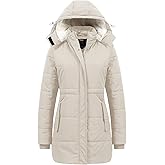 CREATMO US Women's Thicken Sherpa Winter Coat Puffy Warm Snow Jacket With Removable Hood