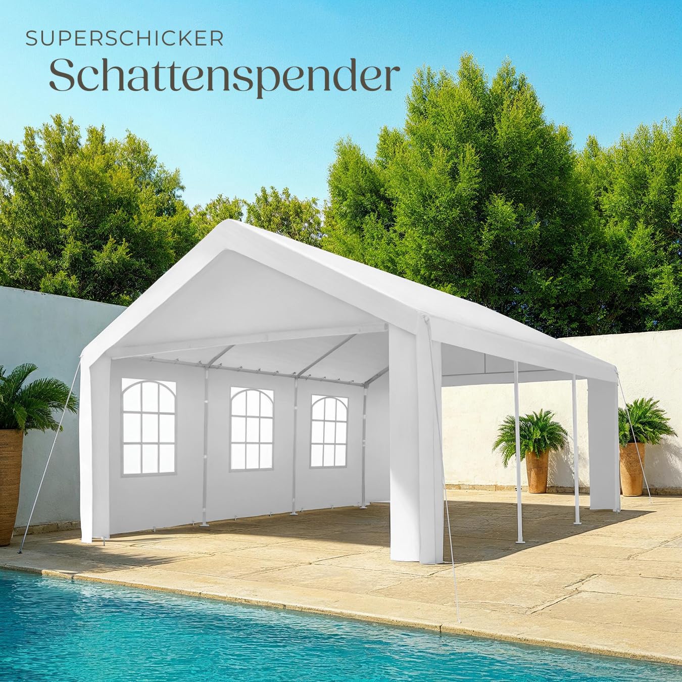 tectake® Pavillon, Partyzelt 4x6 m, 100% wasserdicht, Gartenpavillon mit 4 Seitenwänden, Festzelt mit UV-Schutz, Eventzelt, inkl. Erdnägel und Spannseile, für Festival, Hochzeit, Party - weiß 8