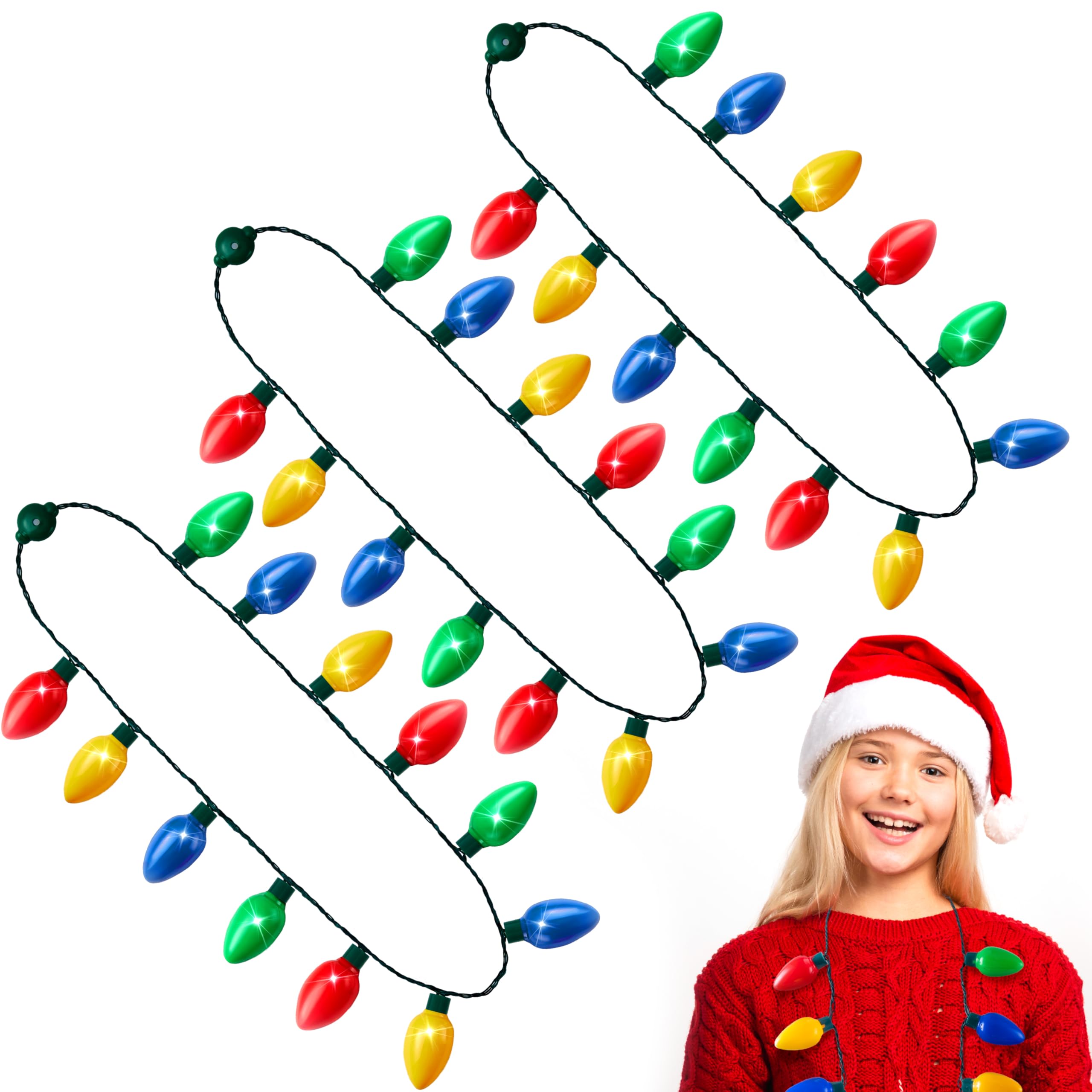 JOYIN 3 Pack Christmas LED Light Up Bulb Necklace Christmas Holiday Accessories Party Favors 12 LED Bulbs โ image 1