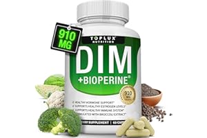 TOPLUX Dim Supplement 910 mg Plus BioPerine Complex - Diindolylmethane to Support Hormone Balance and Estrogen Metabolism, Helps with Menopause Acne PCOS Better Skin Bodybuilding, for Men Women, 60 Capsules