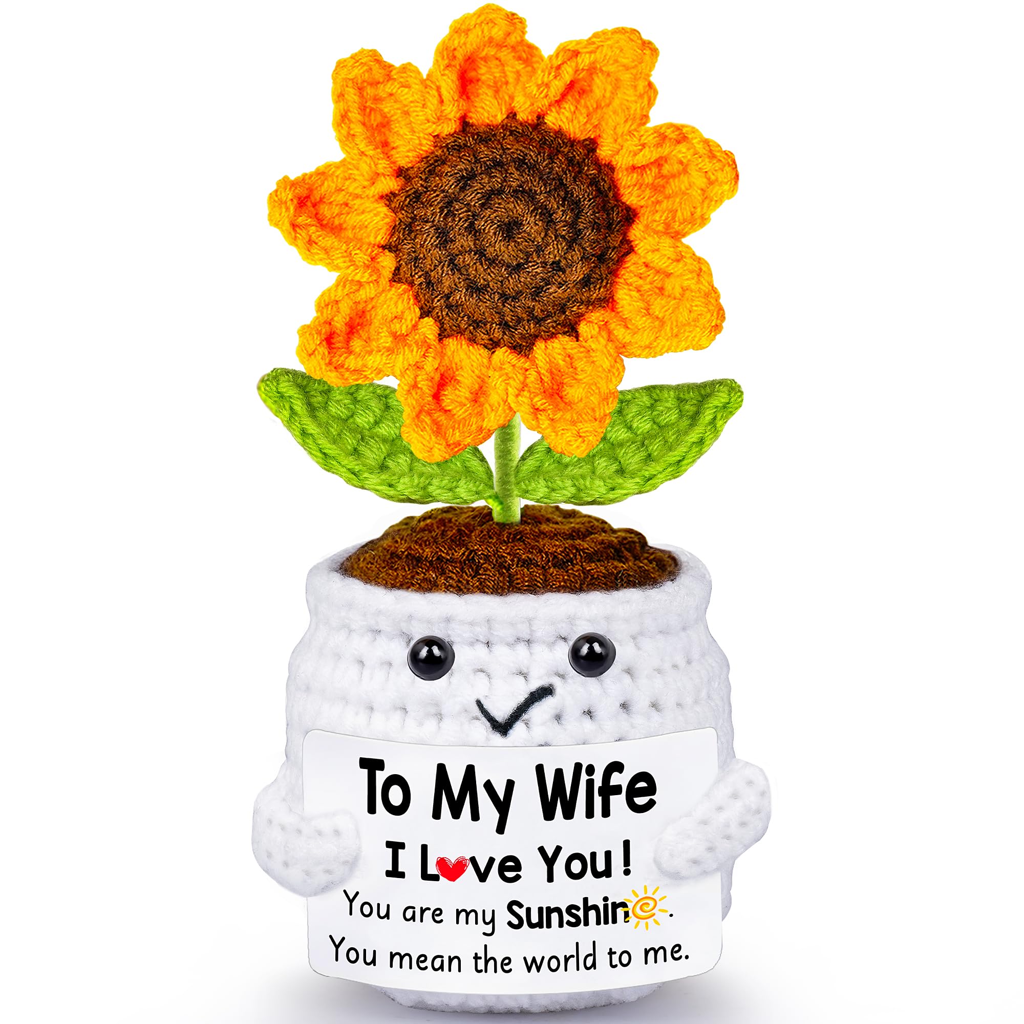 Qunland Easter Gifts for Wife Her from Husband, to My Wife Handmade Crochet Sunflower Doll, Mothers Day Anniversary Wedding Birthday Gifts for Women Her, Mother's Day I Love You Romantic for Wifey