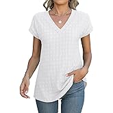 Micoson Women's Cap Short Sleeve V Neck T Shirts Fashion Textured Tops Trendy Lightweight Soft 2025 Summer Casual Tee Shirt
