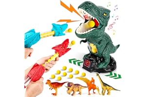 Silph PLC Dinosaur Shooting Game for Kids, Movable Dinosaur Toy Shooter with 2 Air Pump & Dinosaur Target Shooting Games with Foam Balls for Boys Girls Children Dinosaur Birthday Party Supplies