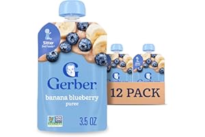 Gerber Stage 2 Baby Food, Banana Blueberry Puree Pouch, 2 Servings of Fruit, No Added Sweetener, No Artificial Colors or Flavors, 12-Pack