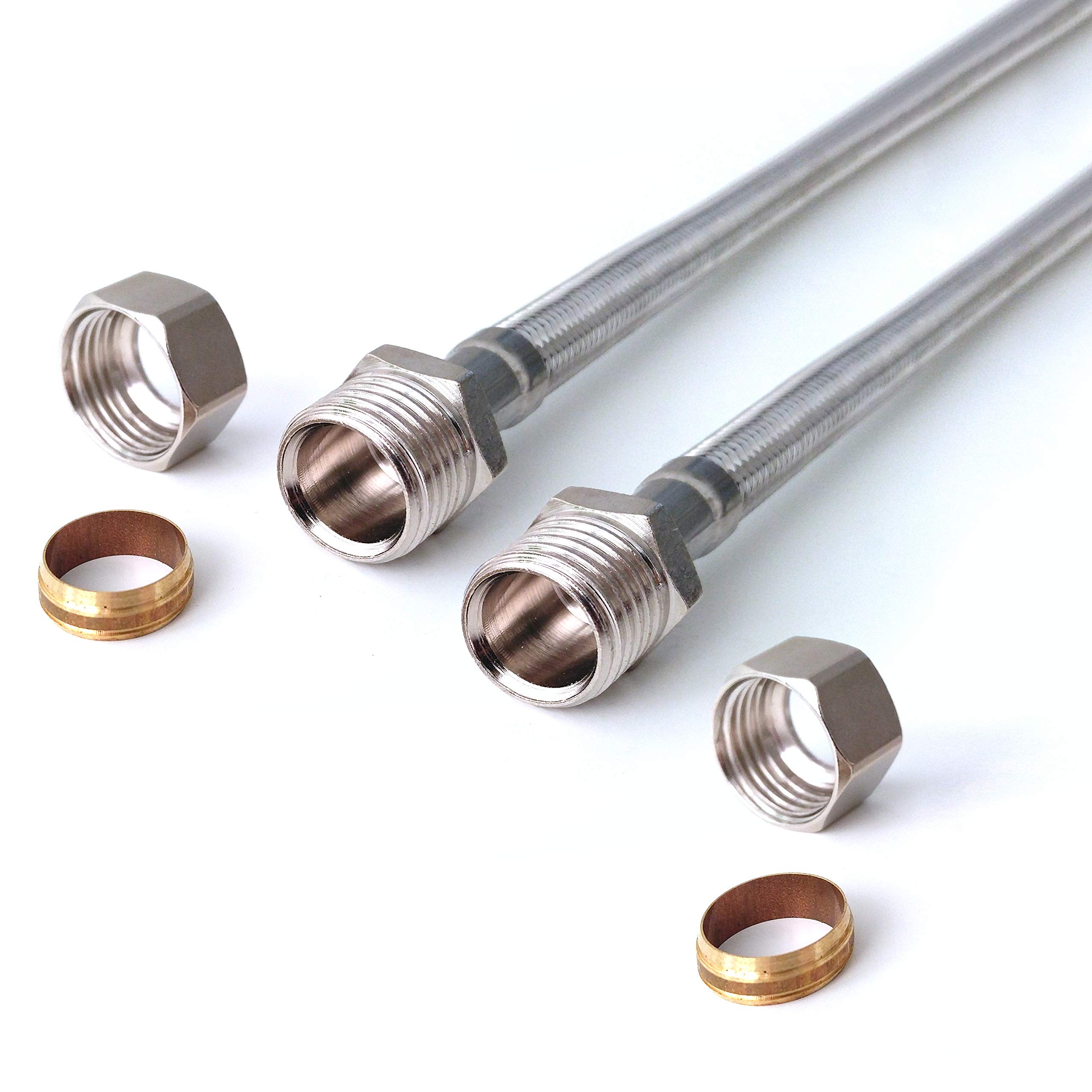 Xcel Home 2X 300mm x 15mm Compression x 15mm Compression Flexible Pipe Connectors (Pair) | Replacement Kitchen Bathroom | Connects Copper Pipes | Durable Quality Stainless Steel | Corrosion Rust-Free