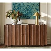 win2win 61.7" Sideboard Buffet Cabinet with Storage, Wavy Design, Walnut | Mid Century Modern Credenza with Adjustable Shelves, Wood Modular Accent Cabinet for Living Dining Room Hallway