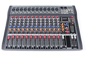 JAJADAH Audio Mixer, Sound Mixing Console, Professional Mixer, Power Mixing, USB for Recording/DJ/Karaoke/Stage & Studio (12 Channel - Style 1)