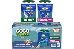GoGo squeeZ Applesauce and Fruit Puree Underwater Species Discovery Pack, Aquatic Apple and Ocean Grape, 3.2 oz Pouches (Pack of 20), Unsweetened Snacks for Kids, BPA Free Pouches