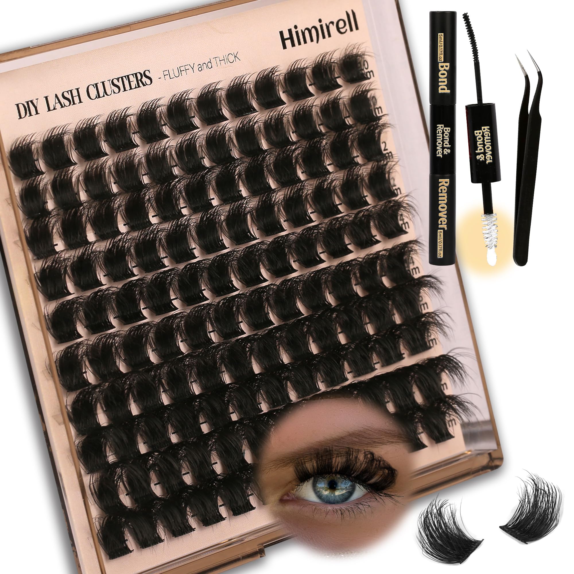 Himirell Lash Clusters Wispy Natural Individual Lashes 140Pcs 5D Cluster Eyelash Kit Individual Volume Eyelashes with Tweezers, Bond and Remover DIY Lash Extension Kit for Self Use