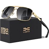 LUENX Mens Aviator Polarized Sunglasses Women Square UV400 Driving | Polygon Shades,Big Head Fit,Lightweight,Adjustable Nose Pads,Anti-slip,Impact-resistant,Scratch-Resistant,Gift-Ready Set