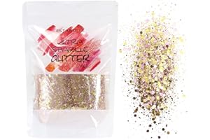 ESTANOITE 100g Holographic Chunky Glitter, Craft Glitters for Arts & Crafts, Cosmetic Chunky Mixed Glitter, Body Glitter for Makeup, Face, Hair, Lips, Nails, Festival (Rose Gold)