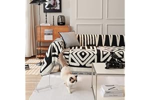 HANDONTIME Boho Sofa Covers for Dogs Black Couch Sofa Covers for 3 Cushion Couch Sofa Beige Chenille Sofa Slipcover Couch Covers for Sectional l Shaped Couch Pets Protector Furniture Covers, 91" X134"