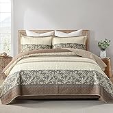 SahSahCasa Quilt Set King Size, 100% Cotton, King Comforter Set, Striped Quilted Bedspreads, Farmhouse King Bedding Set, Reversible Lightweight Bed Spread for All Season, Brown/Beige/Gray, 3pcs