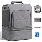 NCVI Breast Pump Bag, Double Layer Removable Pump Bag for Spectra S1, S2, Medela, Breast Pump Backpack with Ice Pack, Insulated Breast Milk Cooler Bag for Working Nursing Moms, Grey