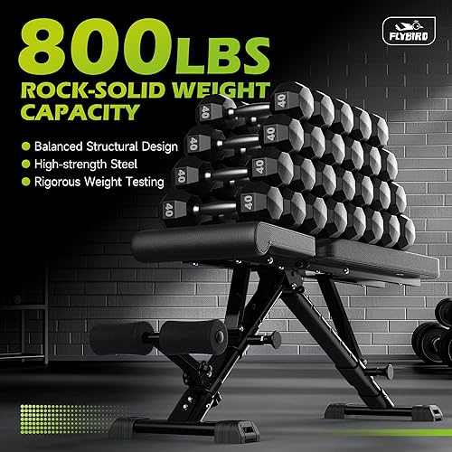 FLYBIRD Adjustable Weight Bench, ASTM-Certified 800LBS Workout