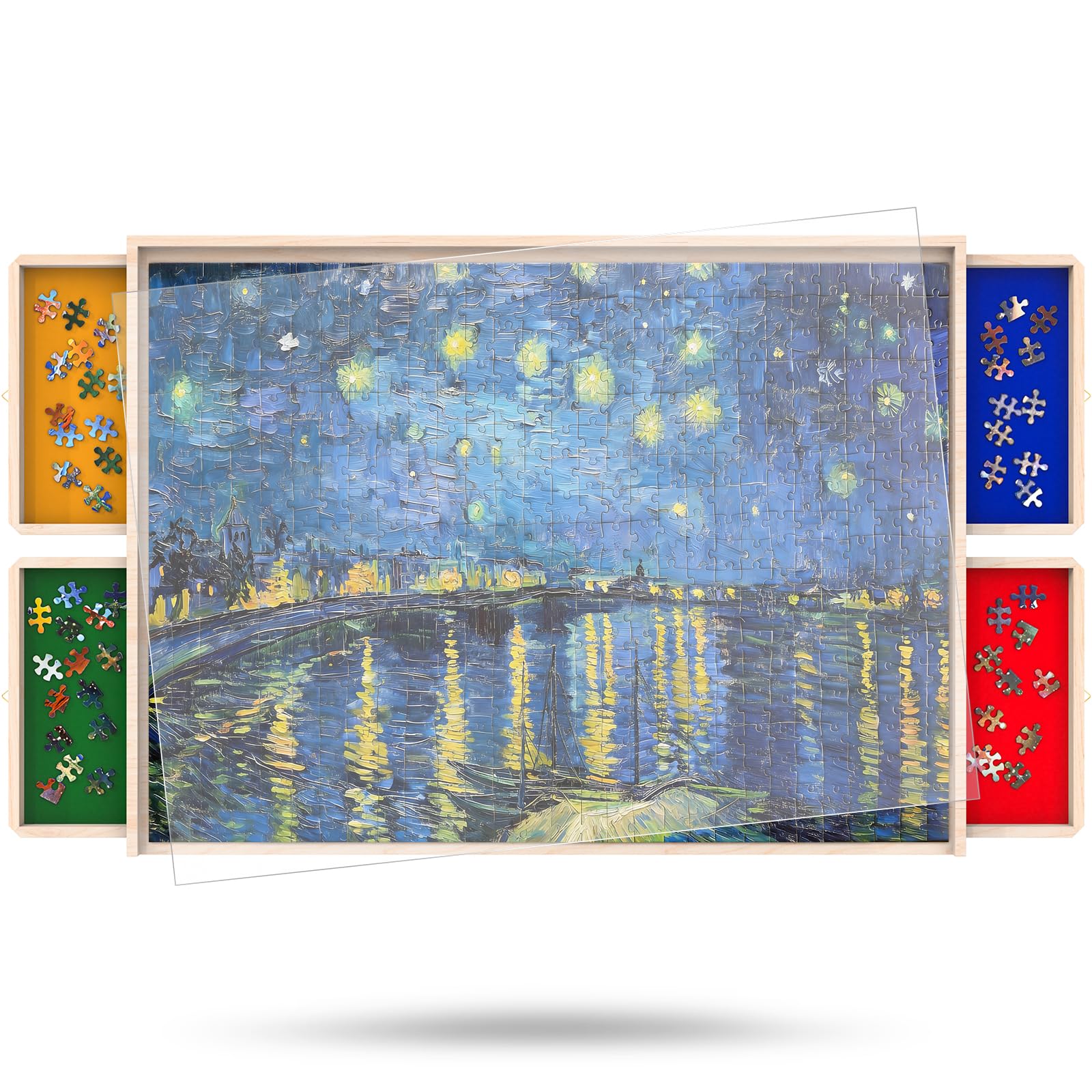 Photo 1 of 1000 Piece Puzzle Board with Drawers Rotatable 360-Degree Wheels and Cover 30" x 22" Wooden Jigsaw Puzzle Table Storage Organizer Portable Lightweight Design