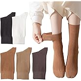 Yomutiur Cotton Crew Socks, Women's Striped Textured Ribbed Knit Boot Socks 5 Pairs (Size for 5-10)