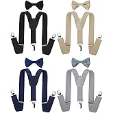 SATINIOR 4 Set Mens Suspenders and Bow Tie Set for Adults Women Y Back Elastic Adjustable Suspenders Sets for Wedding