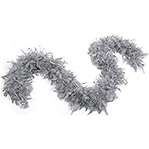 Flydreamfeathers 60 Gram, 2 yards Long Chandelle Feather Boa Great for Party, Wedding, Halloween Costume, Christmas Tree, Decoration(silver grey color