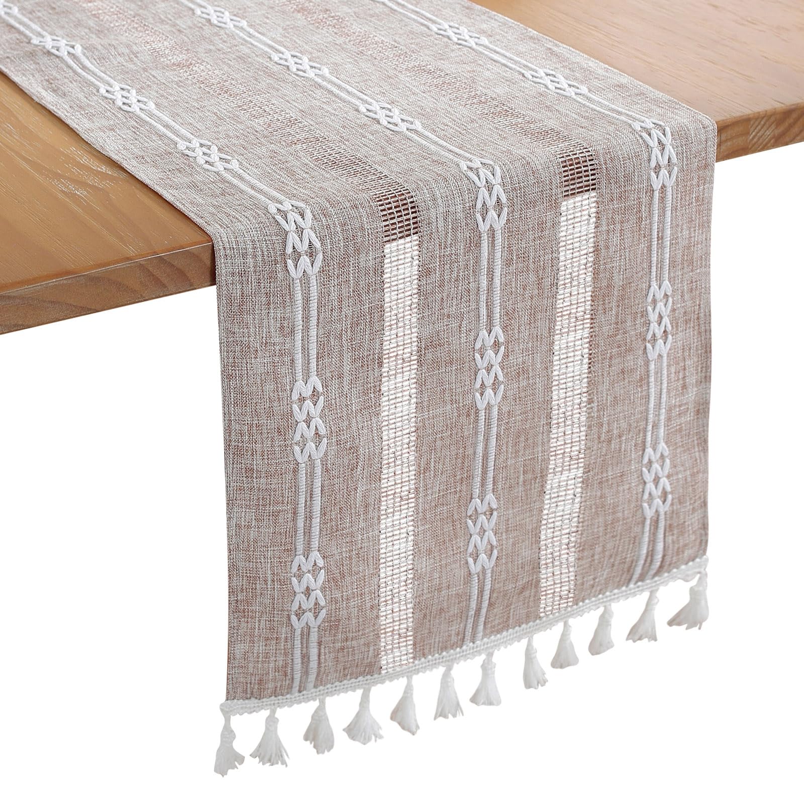 Bigqin Boho Table Runner with Tassels, 183x33cm/72"x13" Table Decoration, Linen Beige Table Runner Tablecloth for Home Wedding Decoration, Coffee