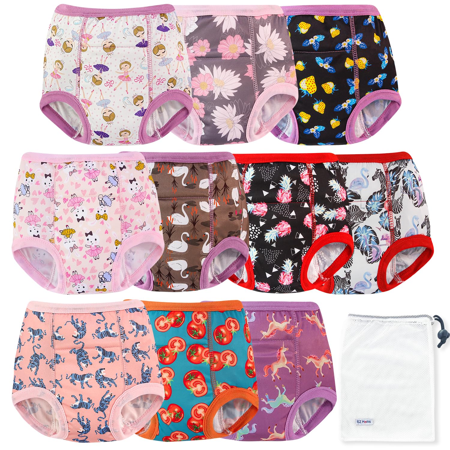 Photo 1 of EZ Moms 10 Packs Reusable Potty Training Underwear for Girls Double Absorption Toddler Training Pants 3T-4T Waterproof High Waist Toddler Girl Underwear 3T Kid Confident Pee Pants with a Laundry Bag