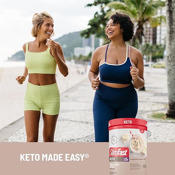 SLIMFAST KETO MEAL REPLACEMENT POWDER, KETO MEAL REPLACEMENT SHAKE, LOW CARB, WHEY PROTEIN, COLLAGEN PROTEIN, GRASS FED BUTTER, WEIGHT LOSS SHAKES POWDER, GLUTEN FREE, VANILLA CAKE BATTER, 10 SERVINGS