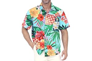 Gavliuu Mens Hawaiian Shirts Short Sleeve Button Up Beach Vacation Summer Tropical Print Aloha Shirt Chemise hawaïenne Homme