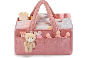 FIDOSTRIBE™ Baby Diaper Caddy with Handle, Portable Baby Diaper Caddy Organizer for Changing Table, Car Caddy Organizer, Large Diaper Storage Capacity (Pink)