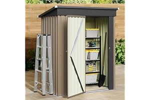 JUMMICO Metal Outdoor Storage Shed 5 x 3 FT Metal Shed with Lockable Door,Waterproof Garden Tool Shed Storage House for Backyard Patio Lawn, Brown