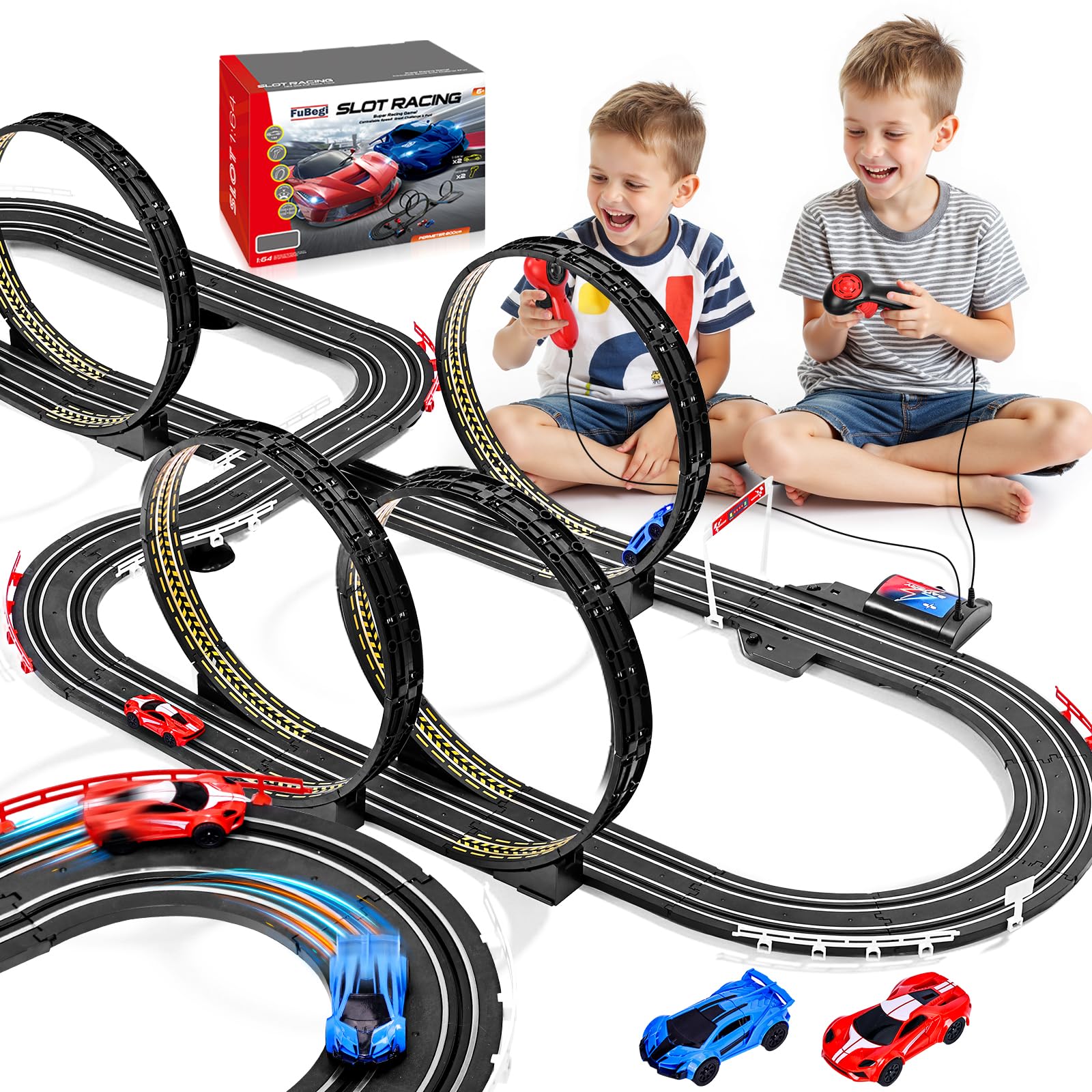 Photo 1 of (used)(missing pieces) Slot Car Race Track Set for Kids Ages 6-12 Boys & Girls, Dual Racing Game 2 High-Speed Cars 1:64 Scale
